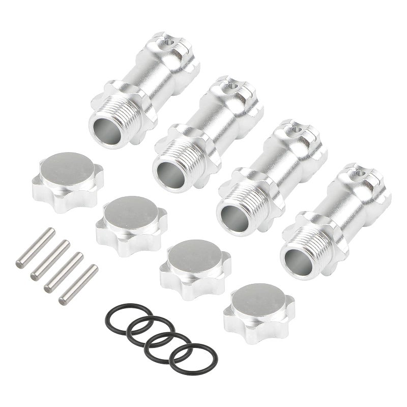 Rchobbytop 4pcs Aluminum 17mm Hex Adapter 30mm Extension Wheel Hub Drive Offset Width Extender with Anti-dust Cap Nuts for 1/8 RC On Road Car Off Road Truggy Truck Buggy Crawler  Silver - Image 2